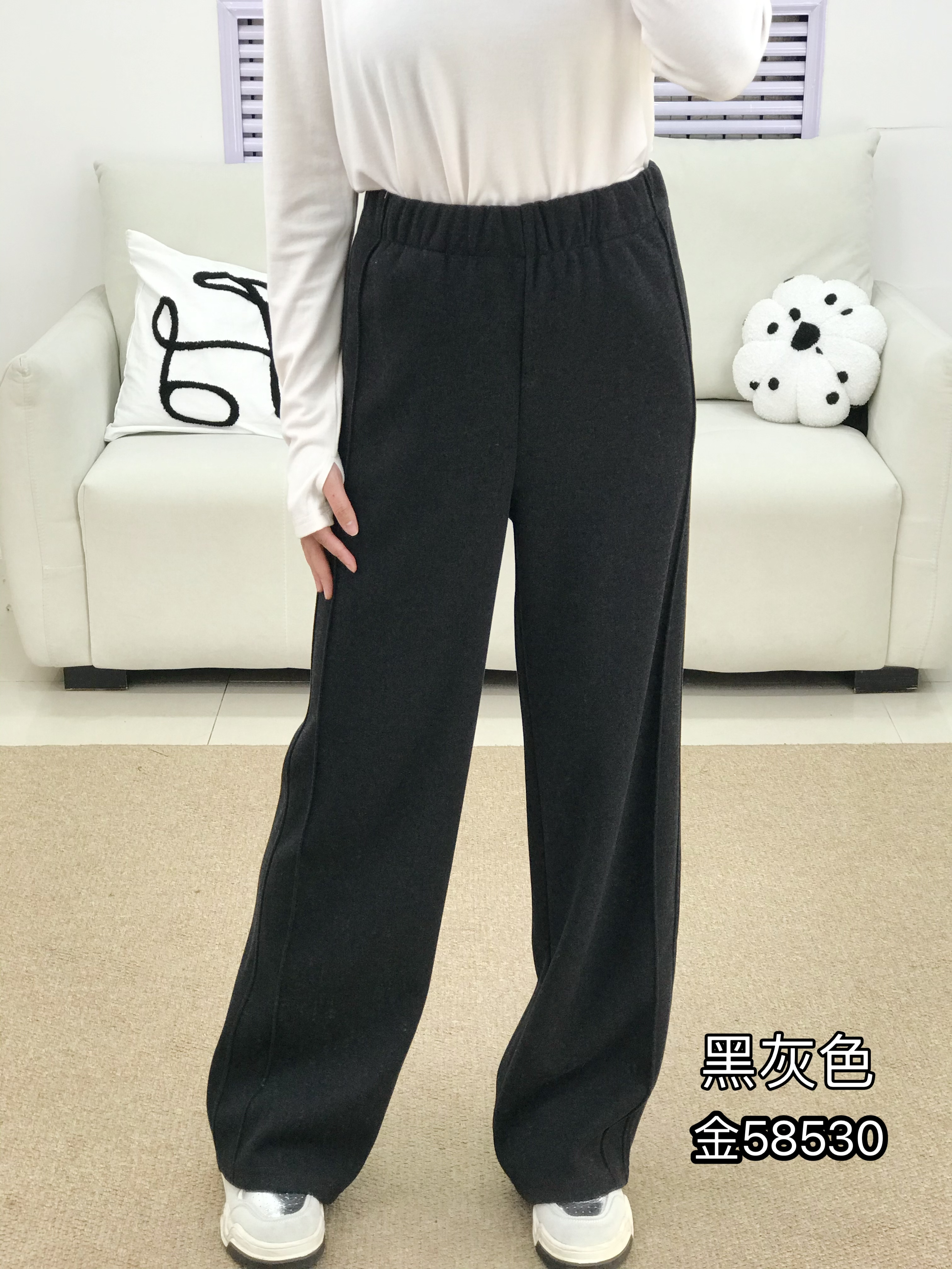 {莹莹推荐}58530冬季大码女装净版松紧腰窄版弯刀裤