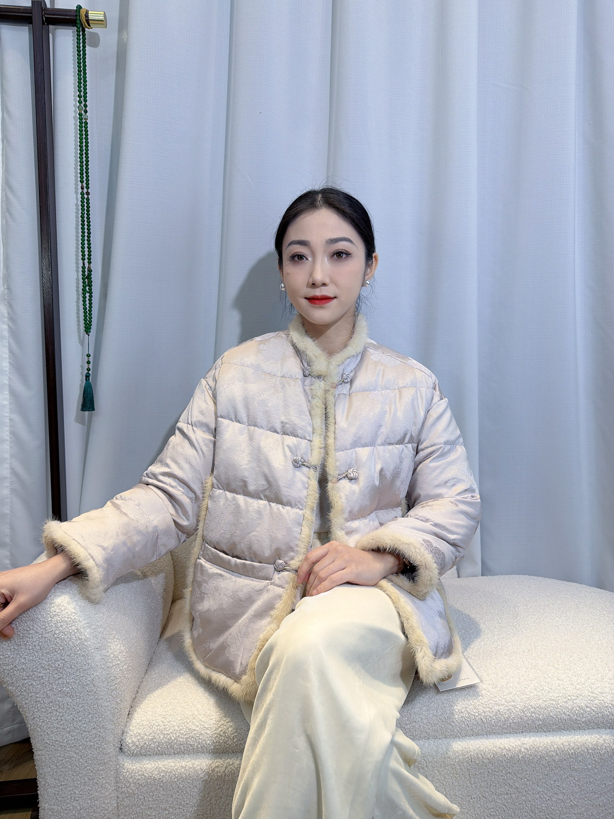 （已开价）提花新中式立领宽松百搭羽绒上衣