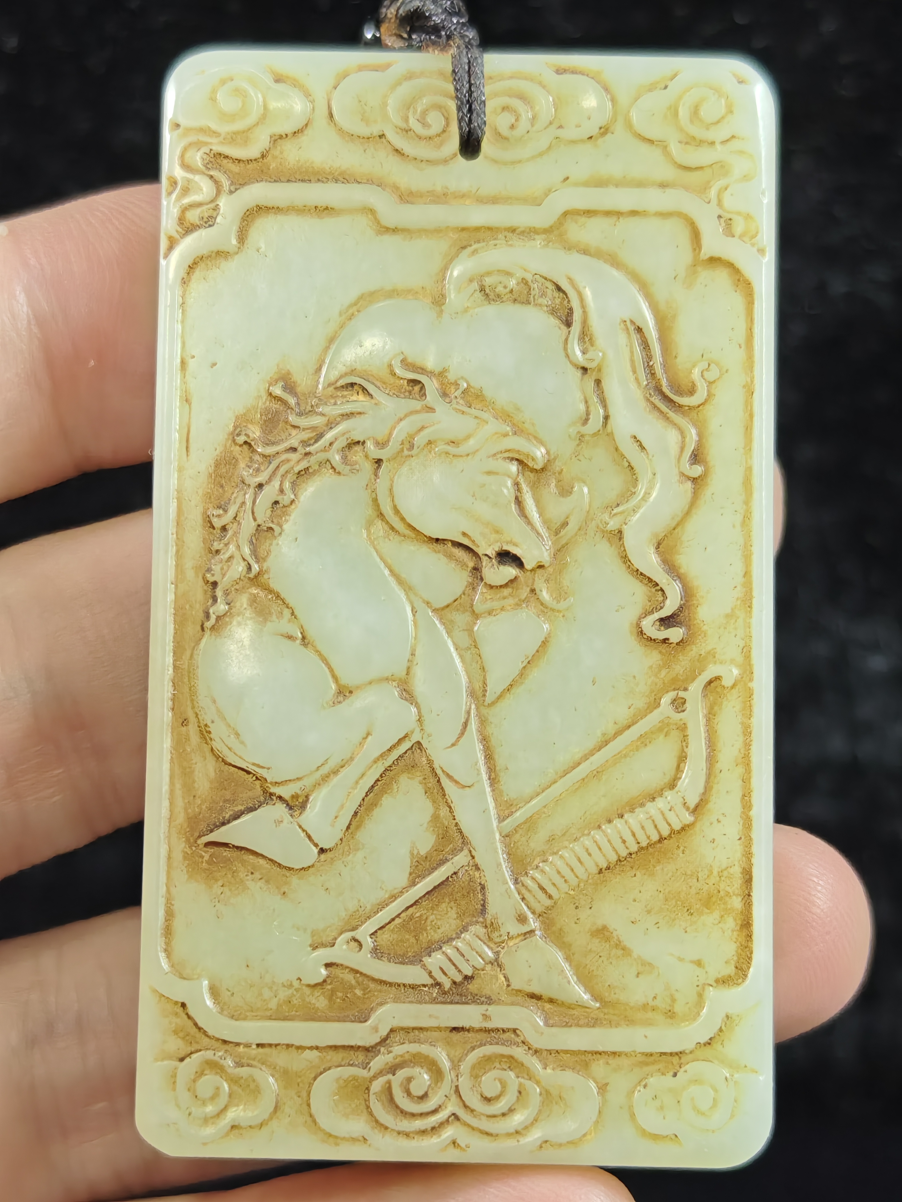 旧藏天然和田玉马到成功玉牌挂件吊坠58克70*38*7mm