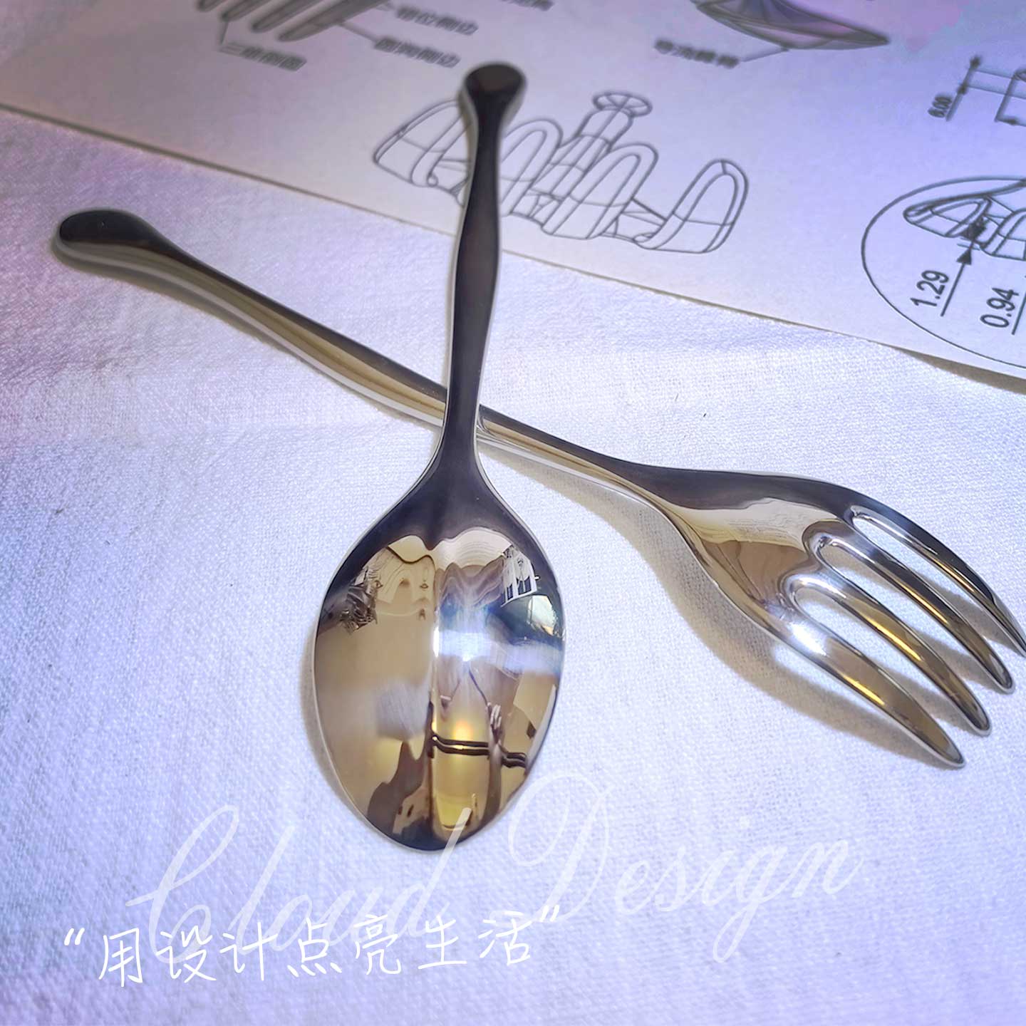nayun【设计师原创】 甜品水果轻食专用叉勺齿缝闪亮防刮防蹭防滴漏