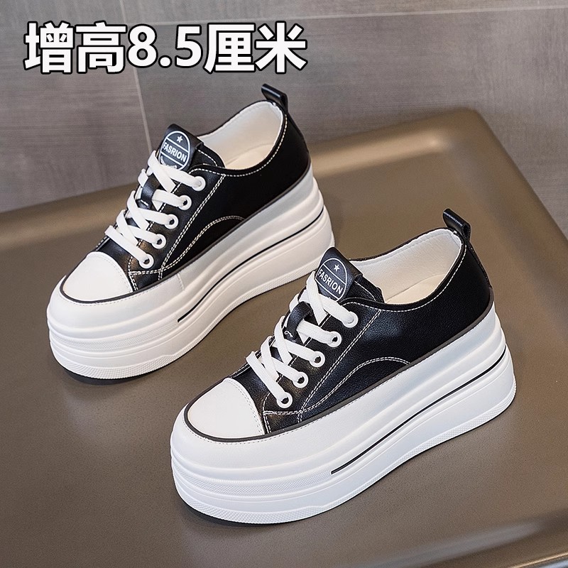 小个子内增高小白鞋女厚底松糕8cm2025春夏新款透气真皮小码板鞋