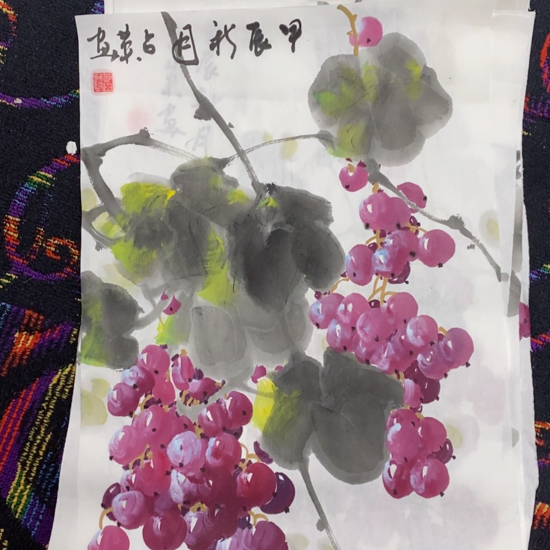 国画刘占英四尺三开花鸟