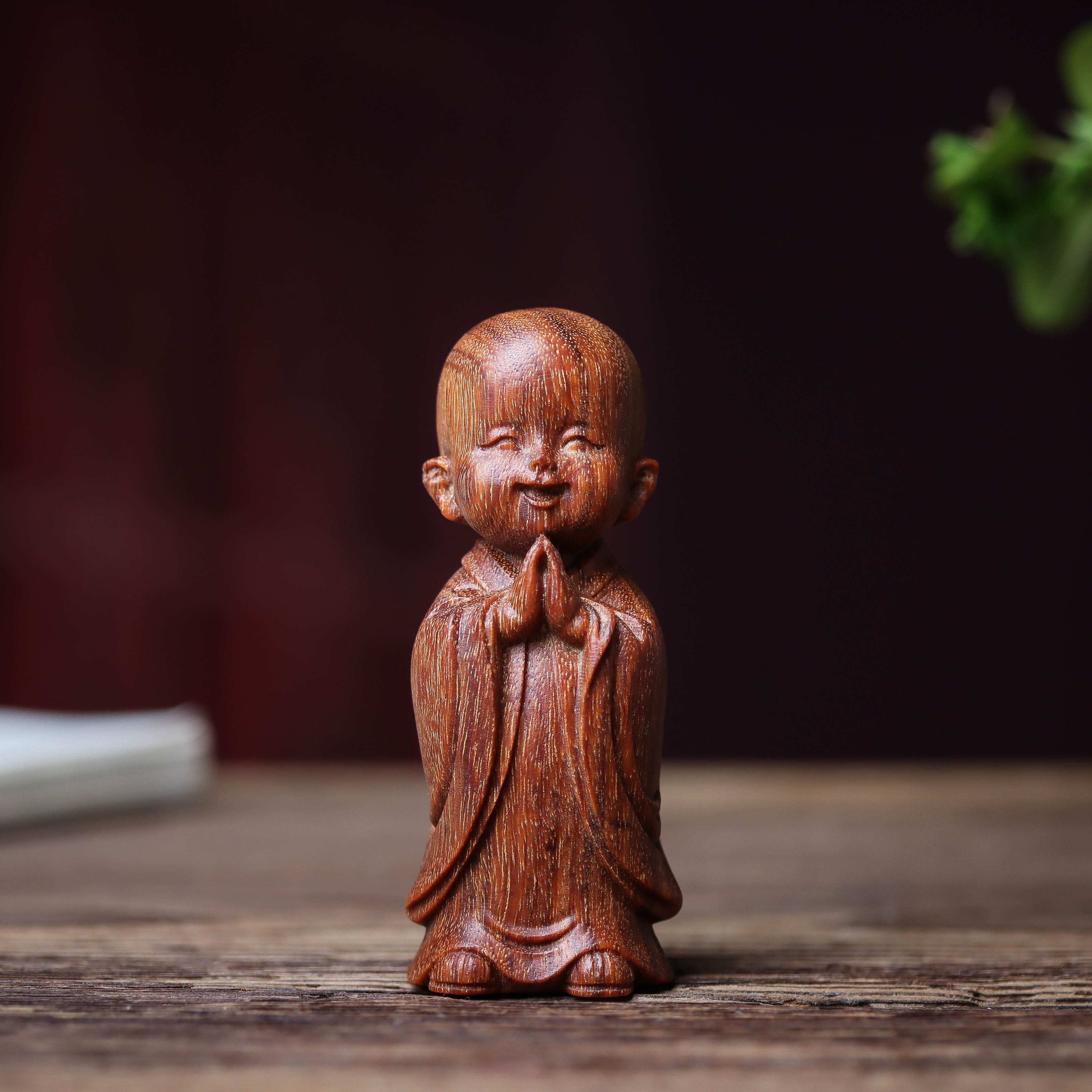 贡木弥勒佛摆件禅意复古小沙弥随身手把件实木雕刻盘玩家居装饰品