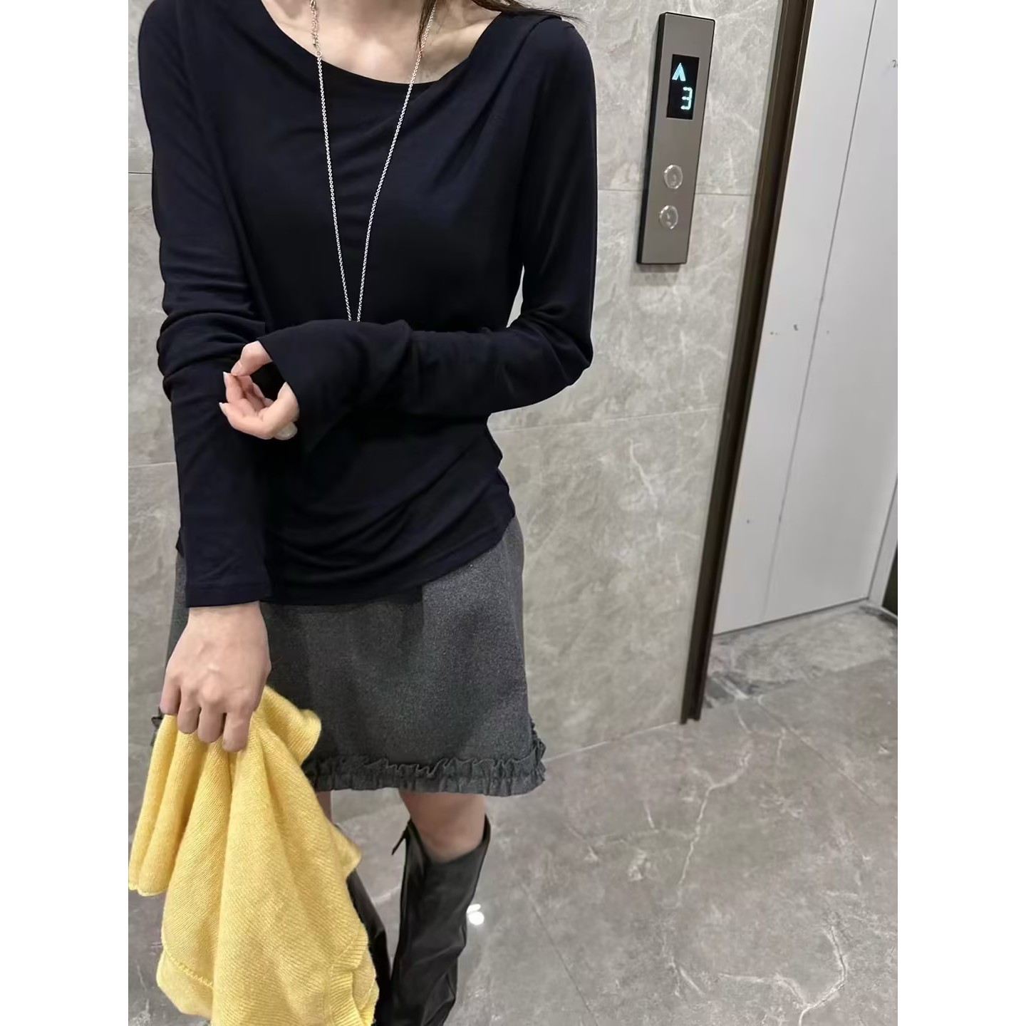 11528-2512气质修身长袖时尚斜领上衣