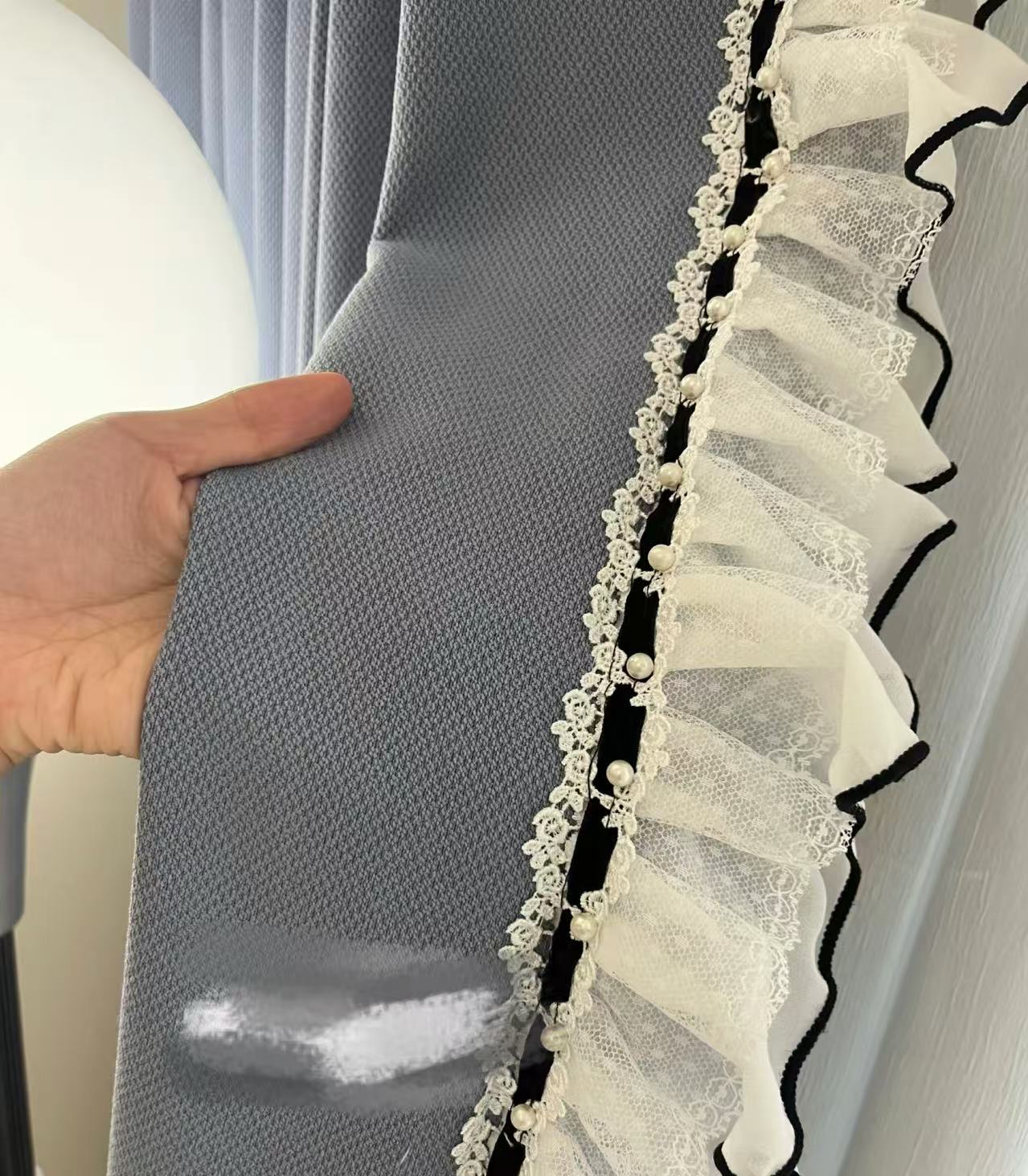木耳黑边抽带复合成品窗帘花边用于侧边装饰软小香钉珠