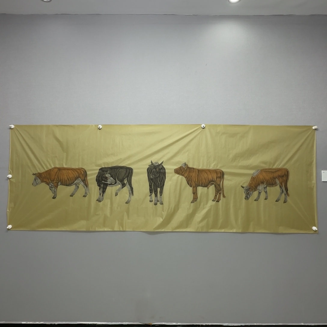 国画绢本五牛图贾敏