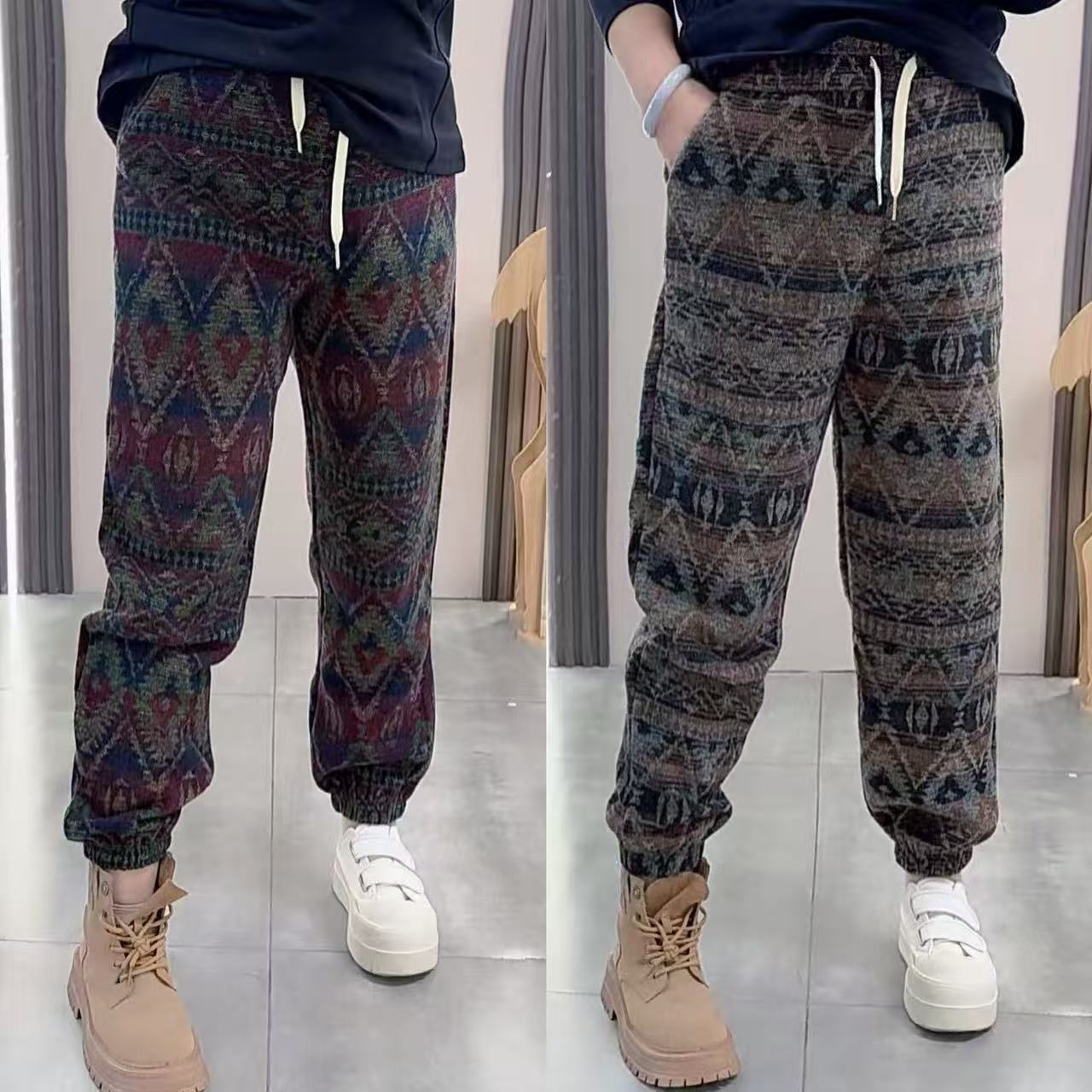 9966（丹姐家）秋冬民族风针织束脚裤加厚潮流宽松百搭休闲裤
