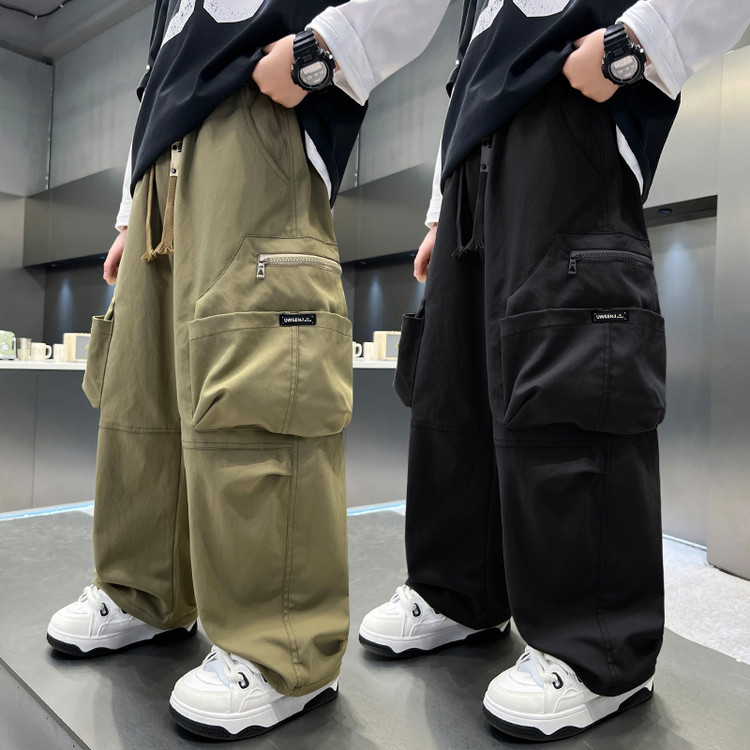 【秋款上新】儿童工装裤中大童纯色帅气时髦百搭宽松男女童休闲裤子