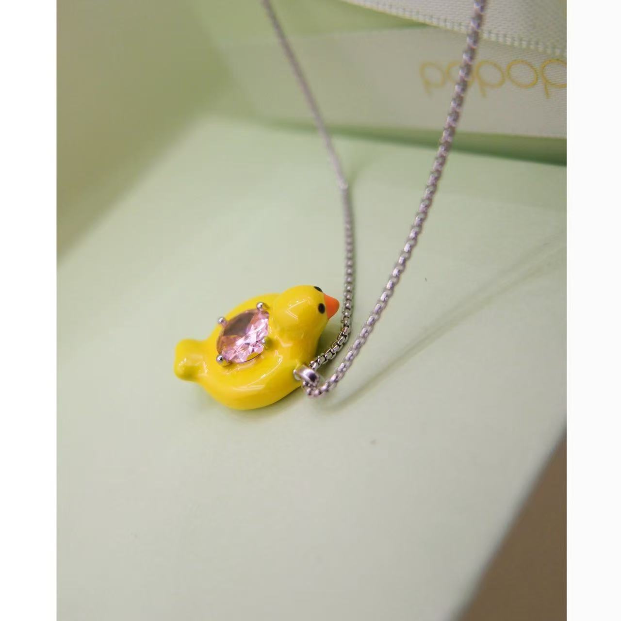 铜合金锆石项链 小众设计小黄鸭项链41705