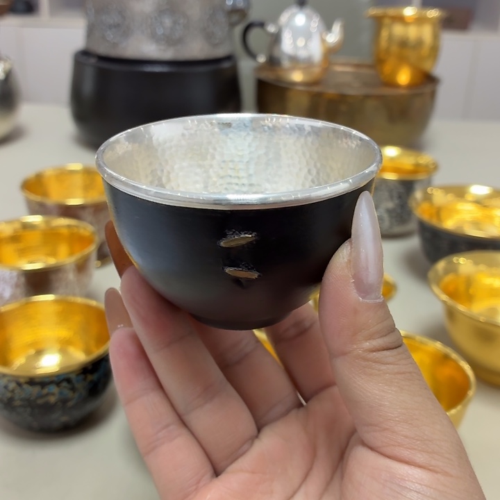 李小鹤铁包银足银999锔钉杯100毫升