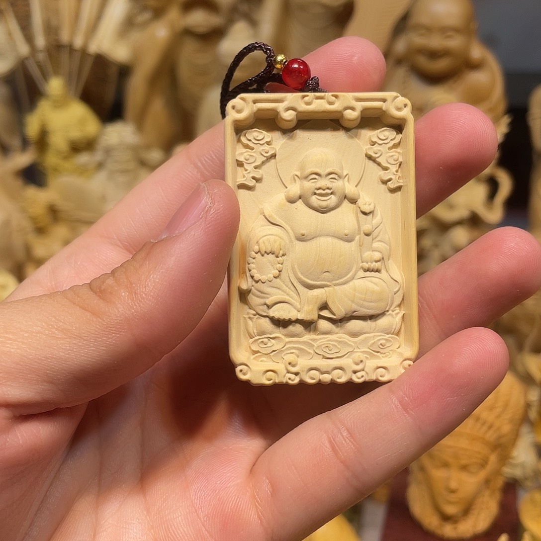 黄杨木黄杨木弥勒佛46牌