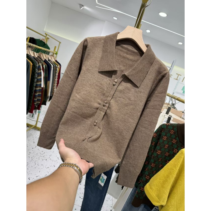 【咖色小方领长袖】针织衫