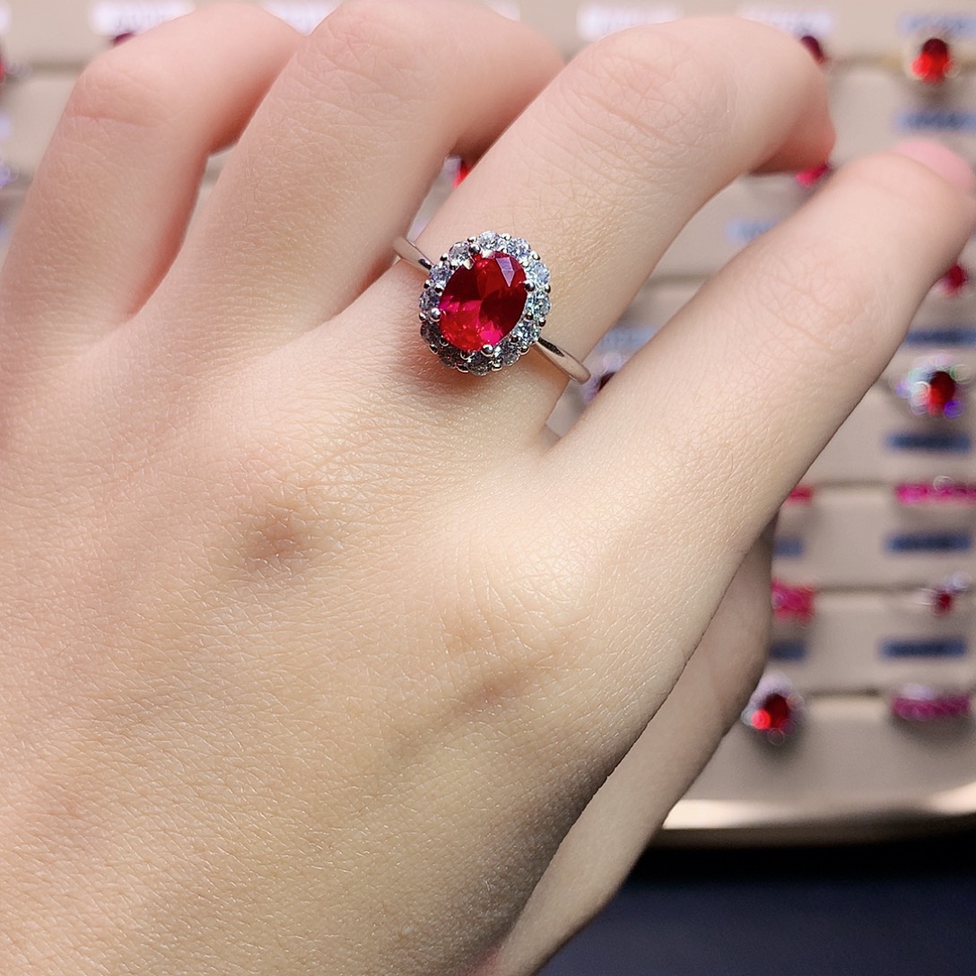 红宝石戒指银S925镶嵌