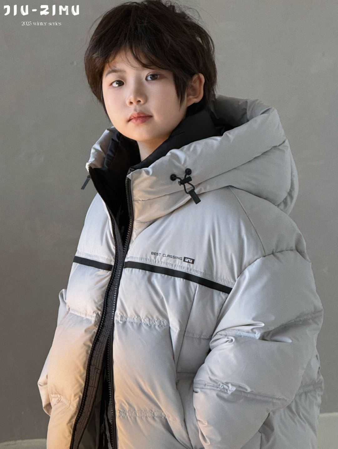 儿童时尚纯色保暖冬季儿休闲连帽宽松加厚韩版羽绒服