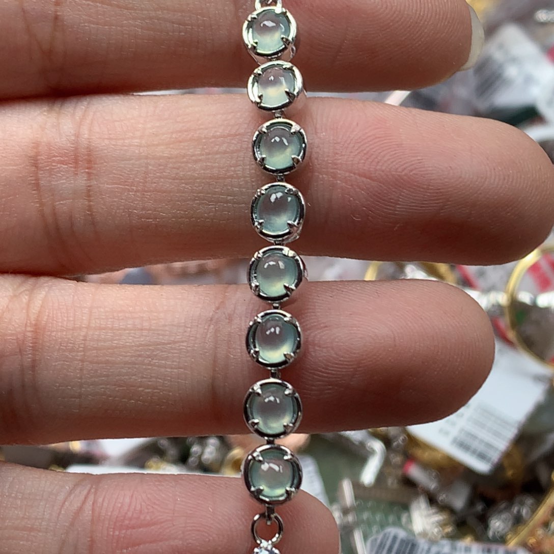 翡翠银S925镶嵌戒指天然翡翠手链