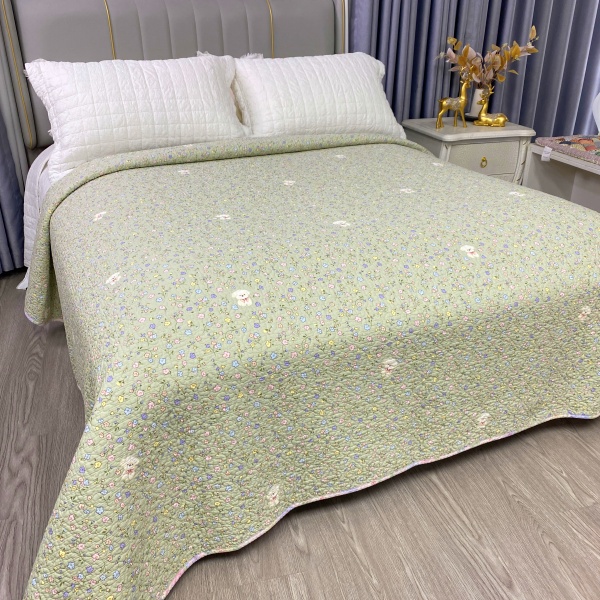 【花影碎花】双面斜纹纯棉床盖夹棉加厚密绗多功能绗缝榻榻米飘窗H