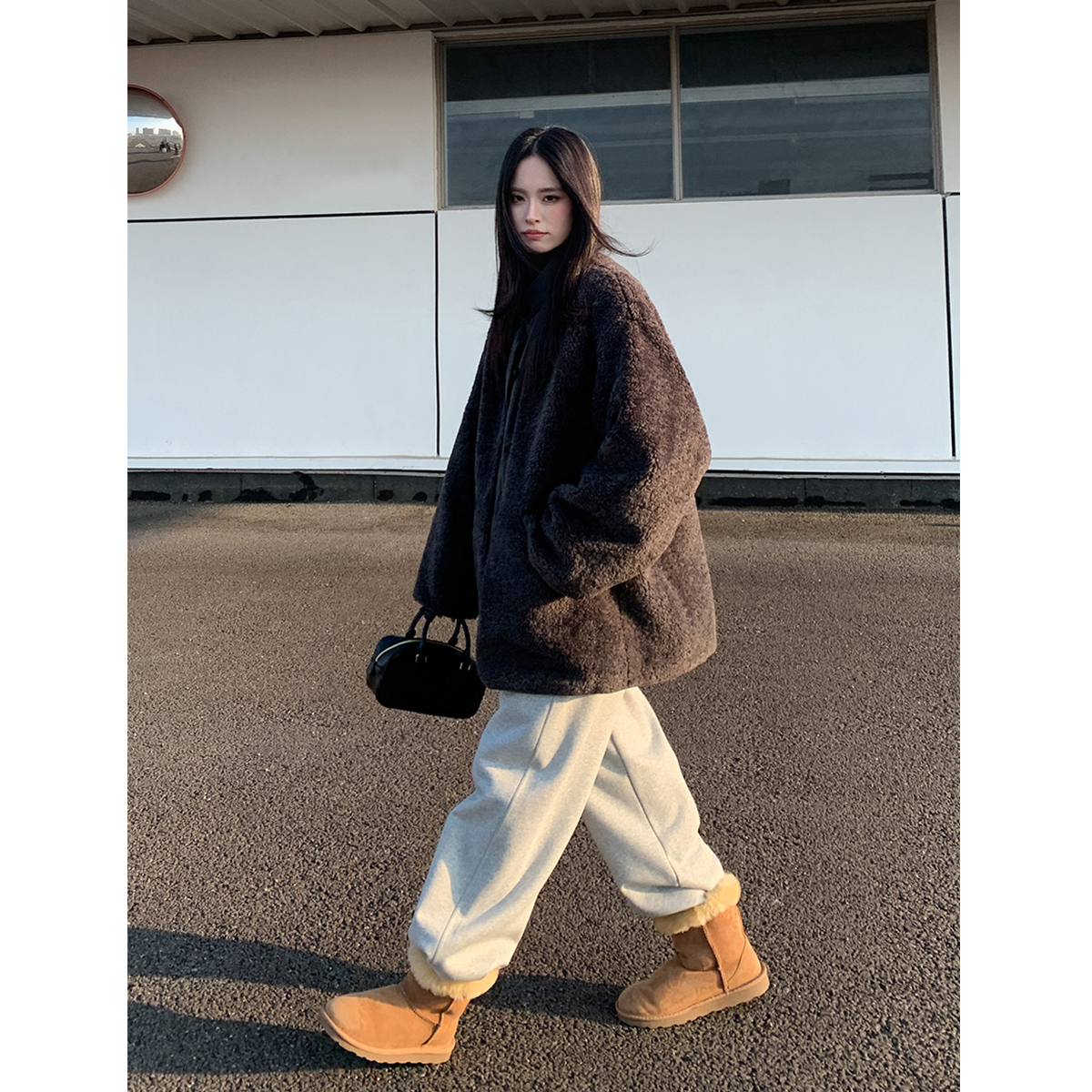 SIXI四喜家 精谧灰调 立领拼接外套女秋冬保暖棉服夹克上衣