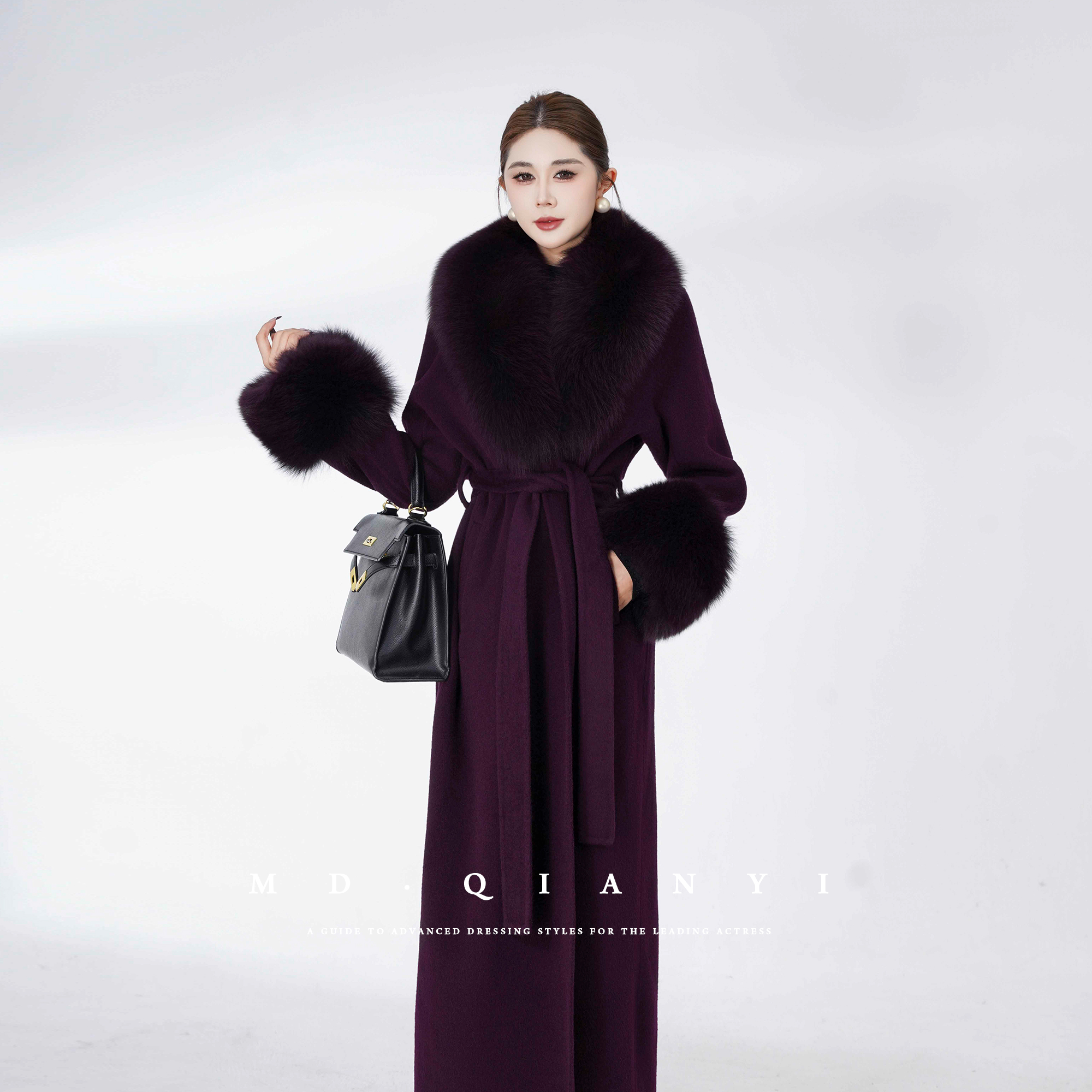 MD定制·杨千亿【乌梅紫】2025冬季显瘦长款千金时尚羊毛呢外套