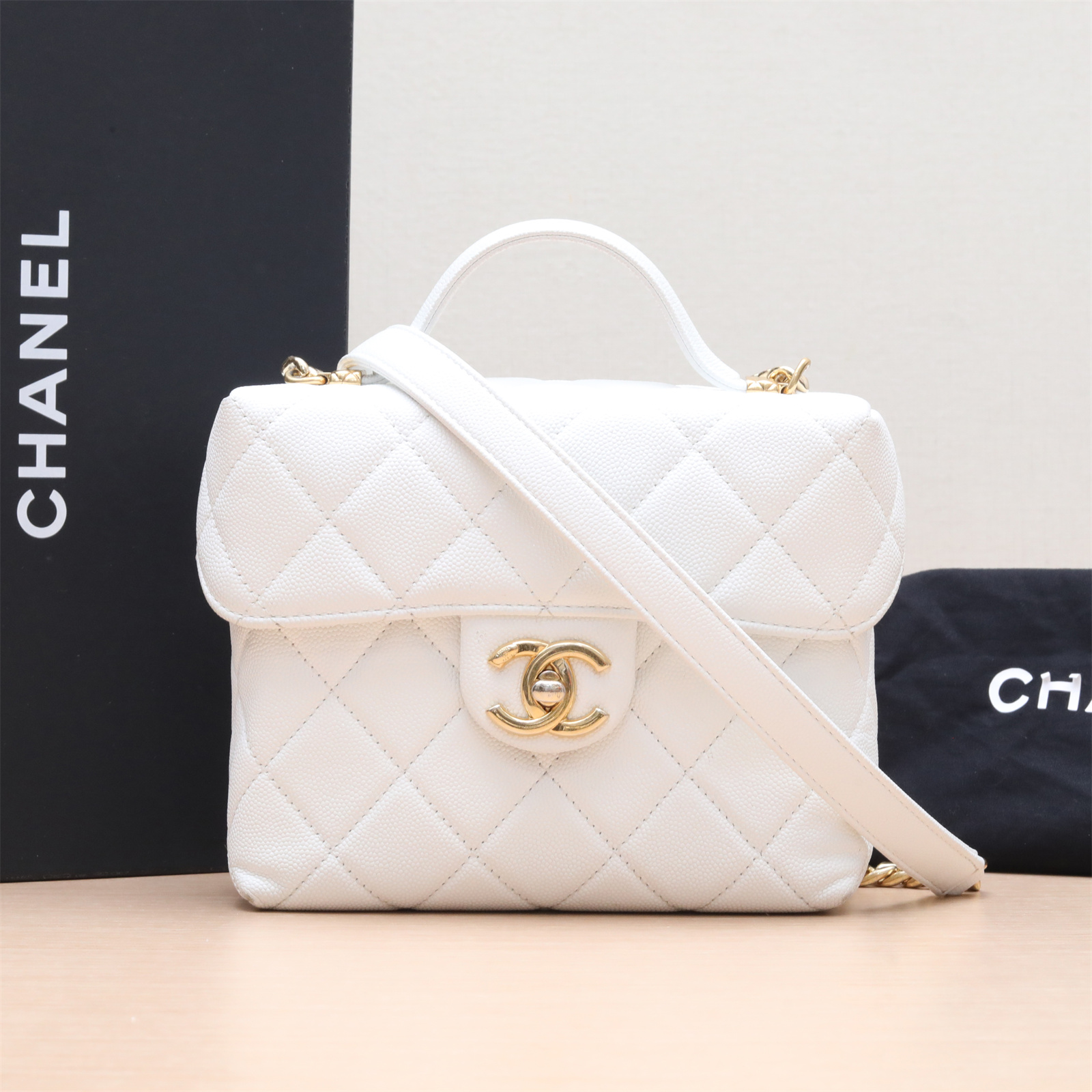 95新 Chanel/香奈儿 【念念活动】23C 手柄 牛奶盒子包 白色