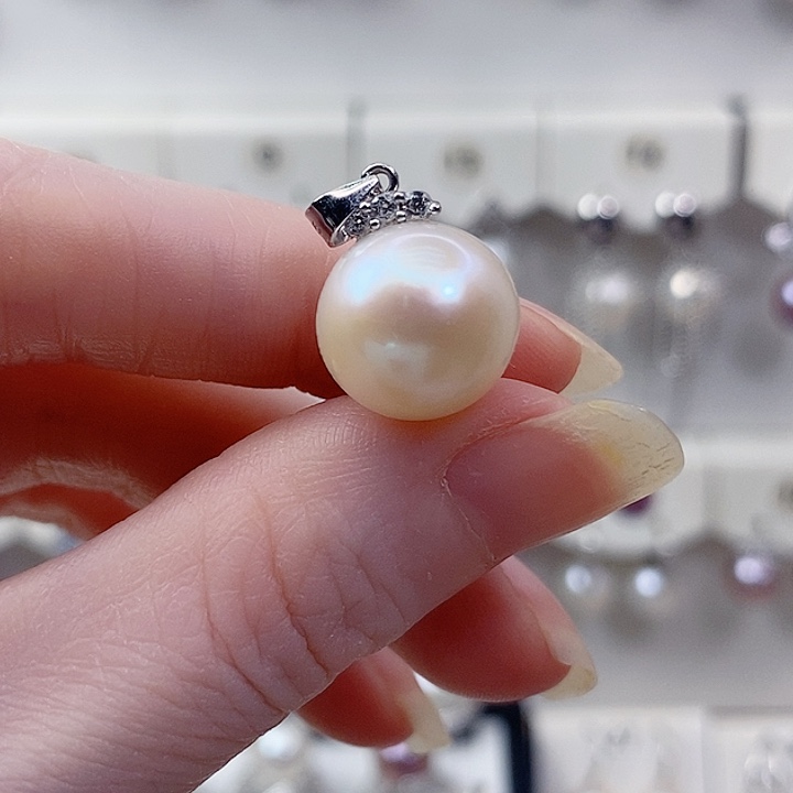 银S925镶嵌颈饰淡水珍珠13mmA