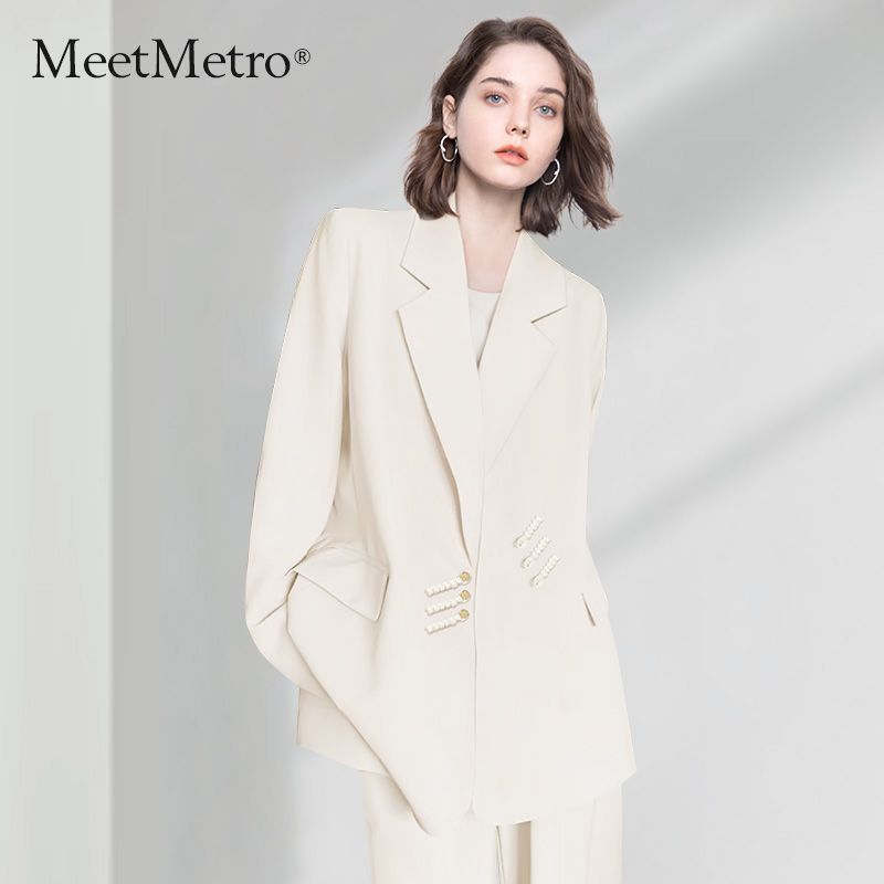 MeetMetro玛依尔休闲廓形西装外套女高级感双排扣职业通勤小西服