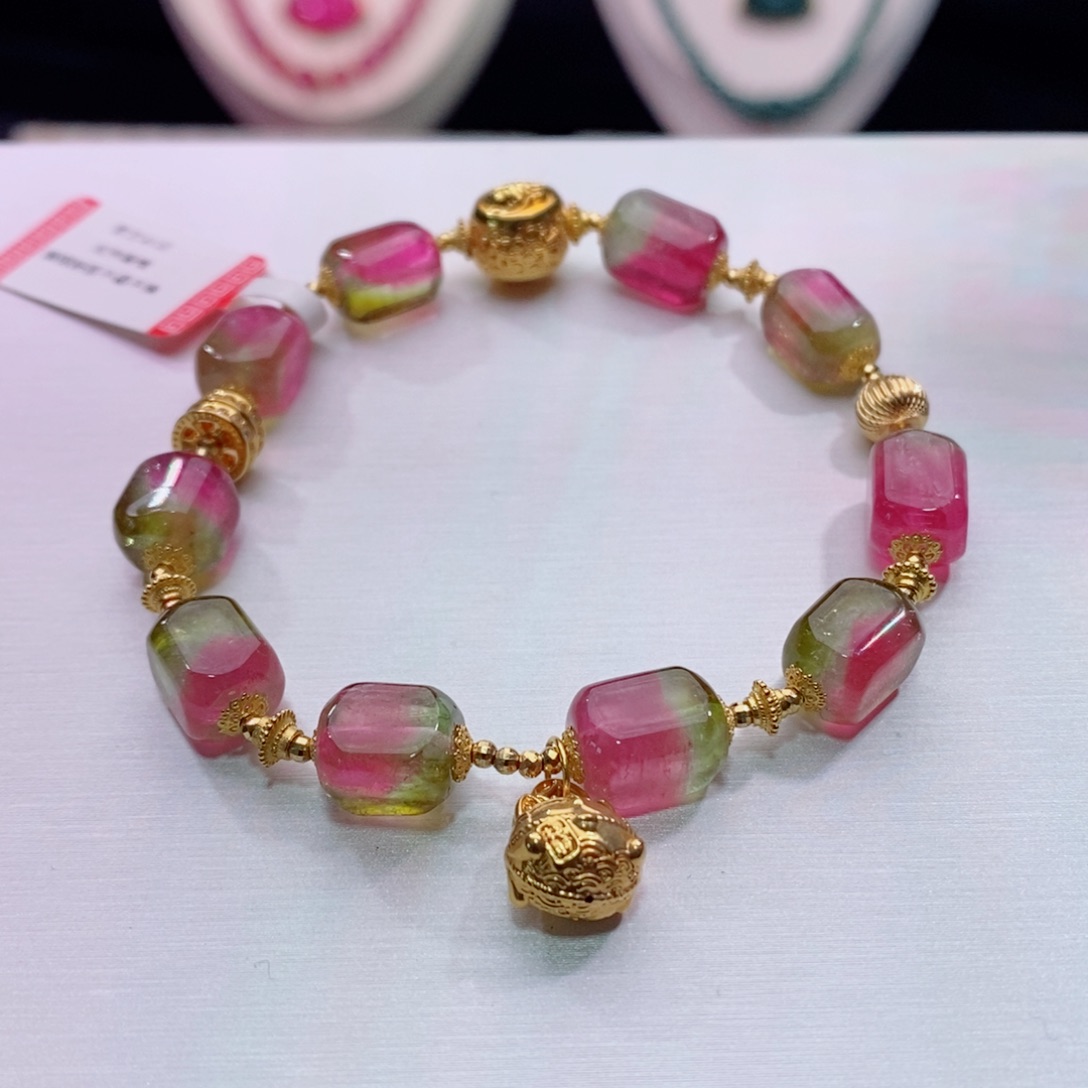 18K金镶嵌手链碧玺方糖手链yy