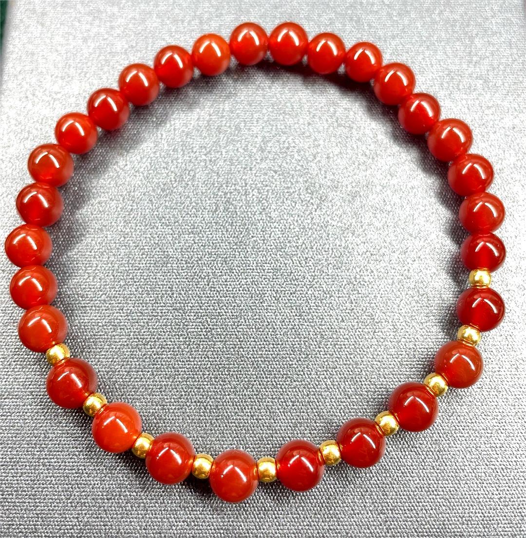 足金百搭十全十美约3mm金珠（赠卡六红玛 瑙/玉髓手串）@001