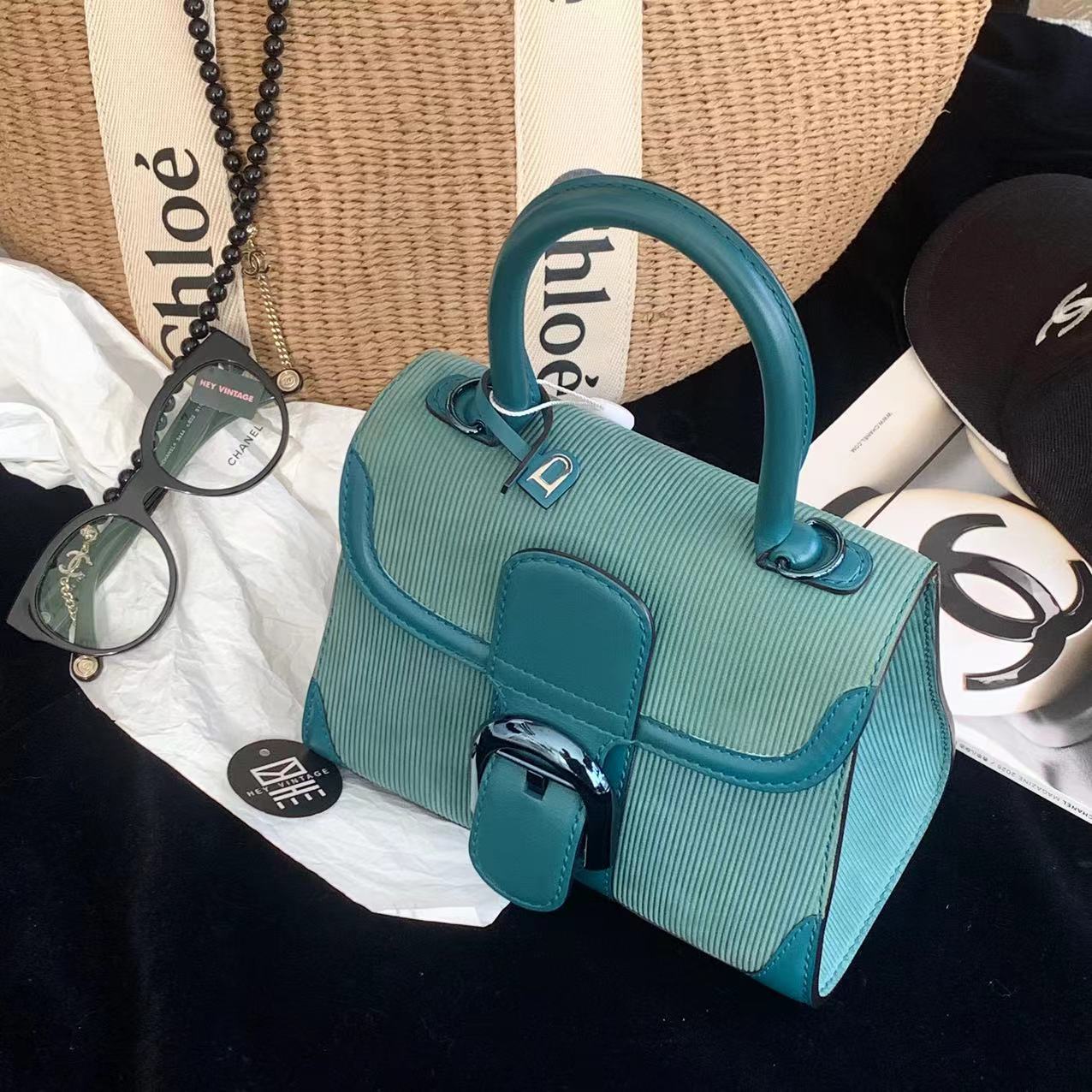 95新 Delvaux/德尔沃 绿色Brilliant系列mini舌头包20cm 18926097