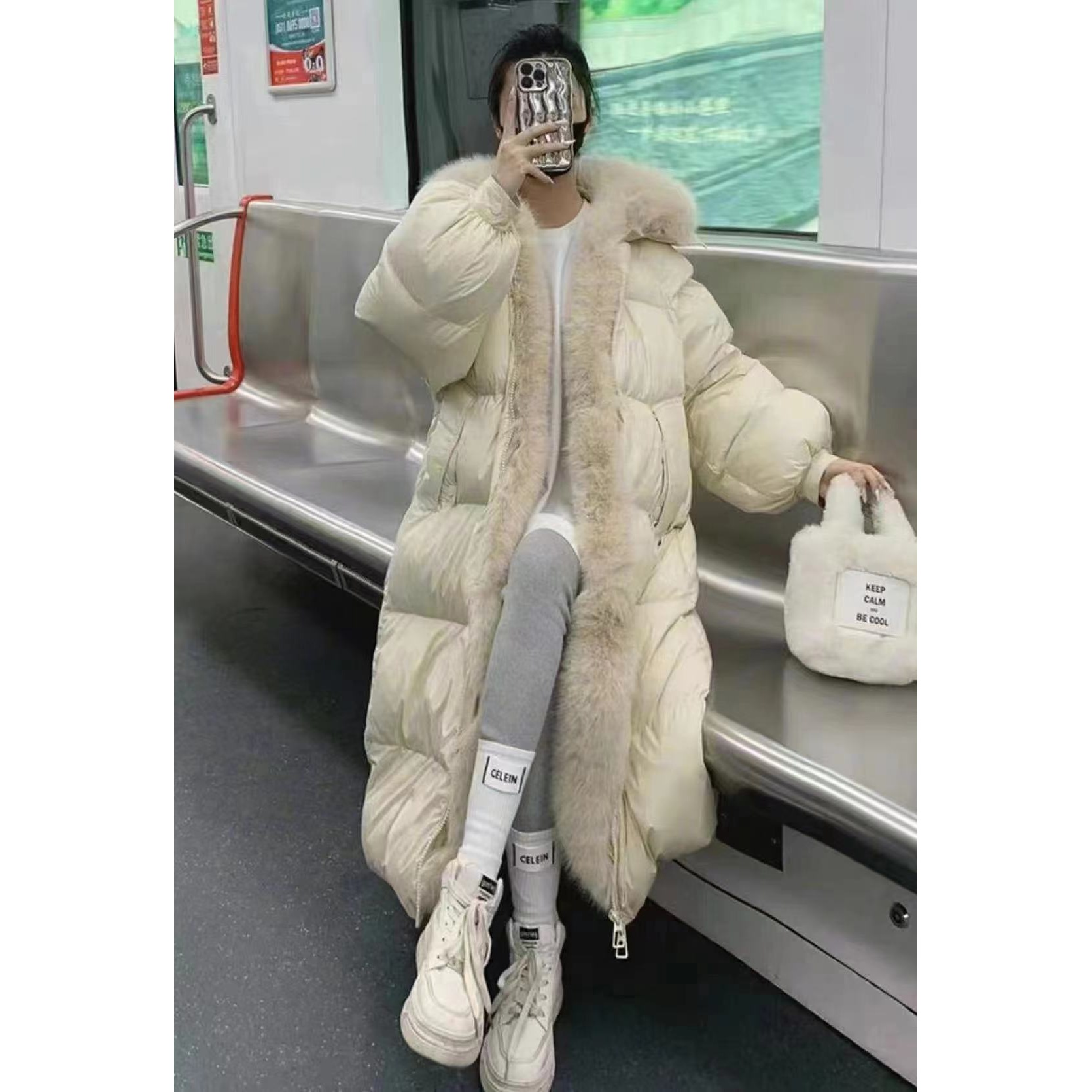 子芸定制网红时尚百搭女士连帽中长款韩版羽绒服预JJD3YRF410C