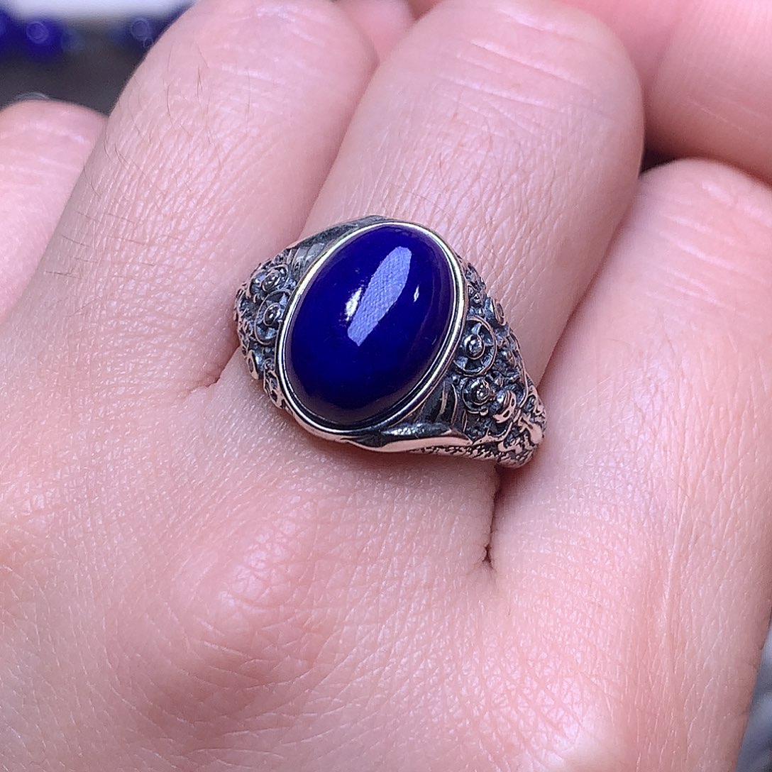 青金石银S925镶嵌戒指15.7m