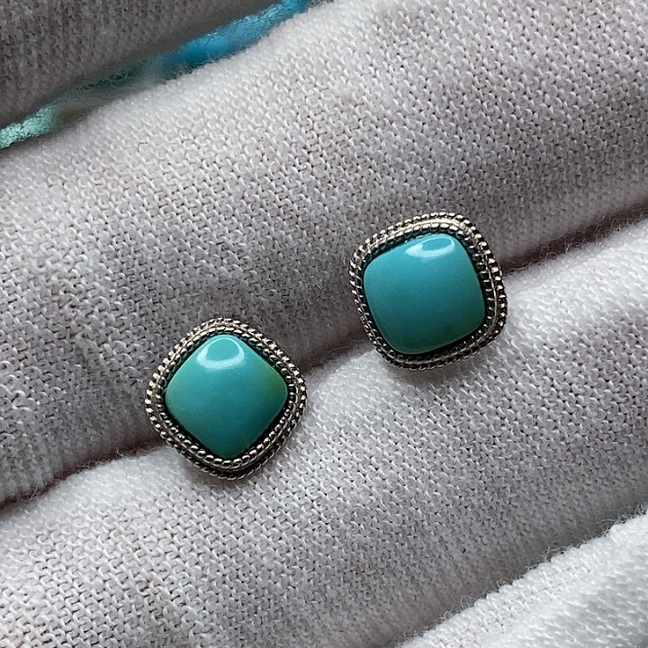 绿松石银S925镶嵌天然原矿 地大质检