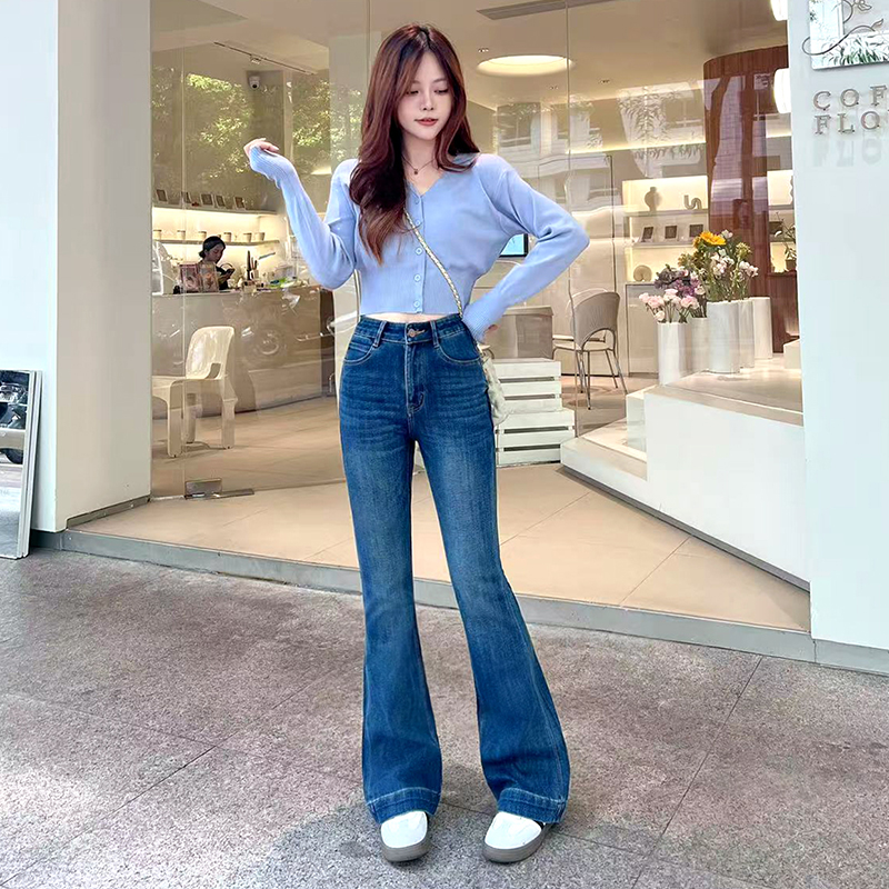 小个子微喇牛仔裤女款2025新款秋季高腰修身显瘦弹力喇叭裤