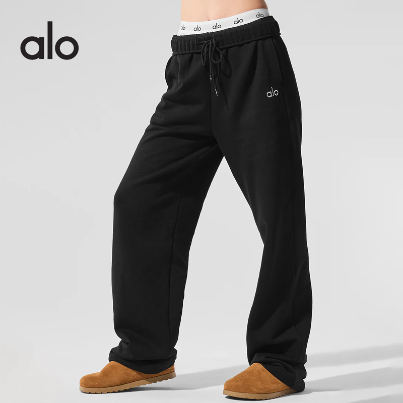 ALO YOGA 运动裤男女同款跑步卫裤黑色高腰休闲长裤直筒百搭裤子