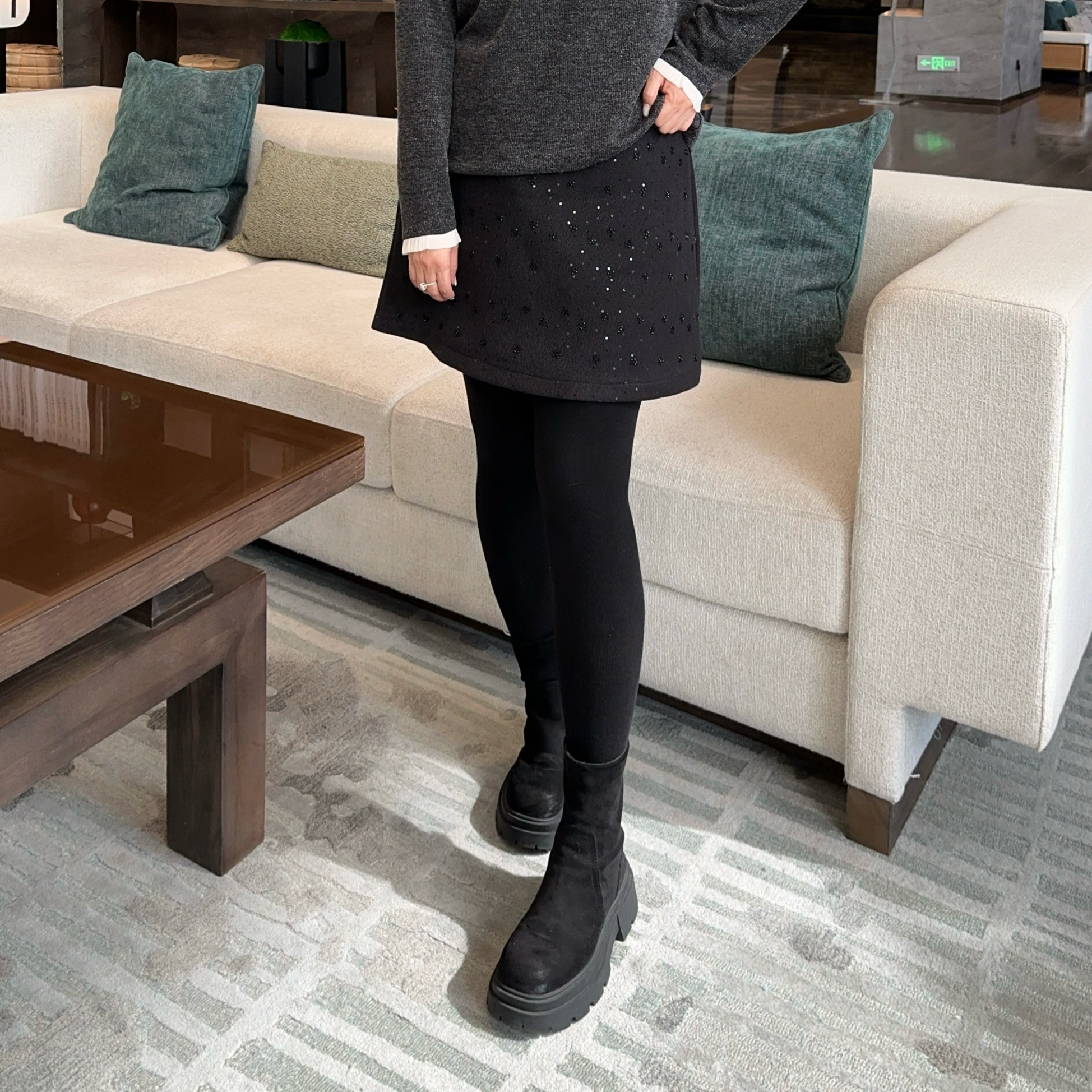 微胖女装【星空灯裤裙】闪闪手工钉珠尼料半裙冬季设计款显瘦55550