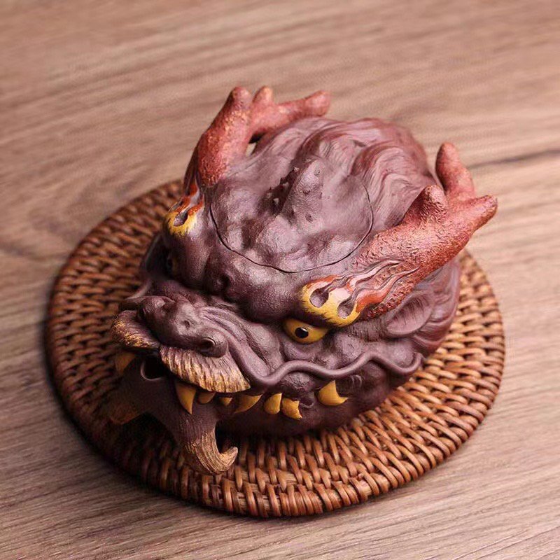 宜兴紫砂壶龙头手抓茶壶老紫泥全手工粉浆180毫升