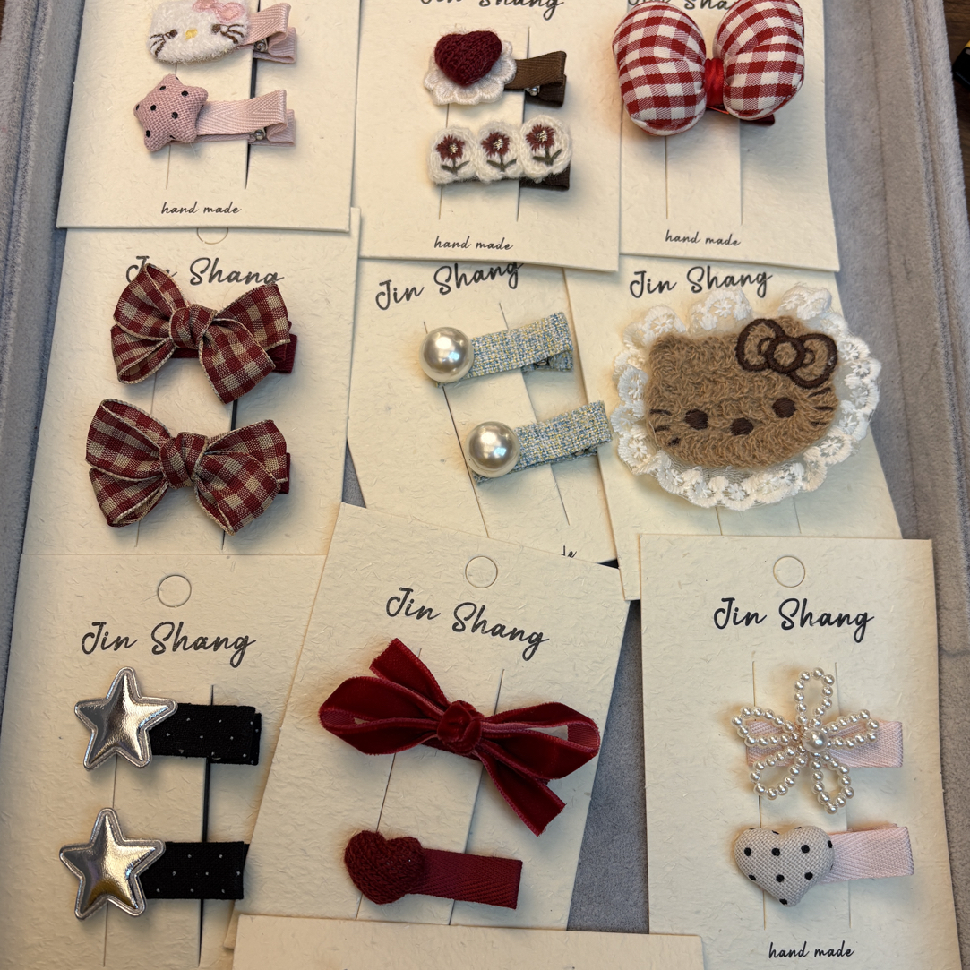 韩系少女风红色蝴蝶结儿童发夹可爱百搭