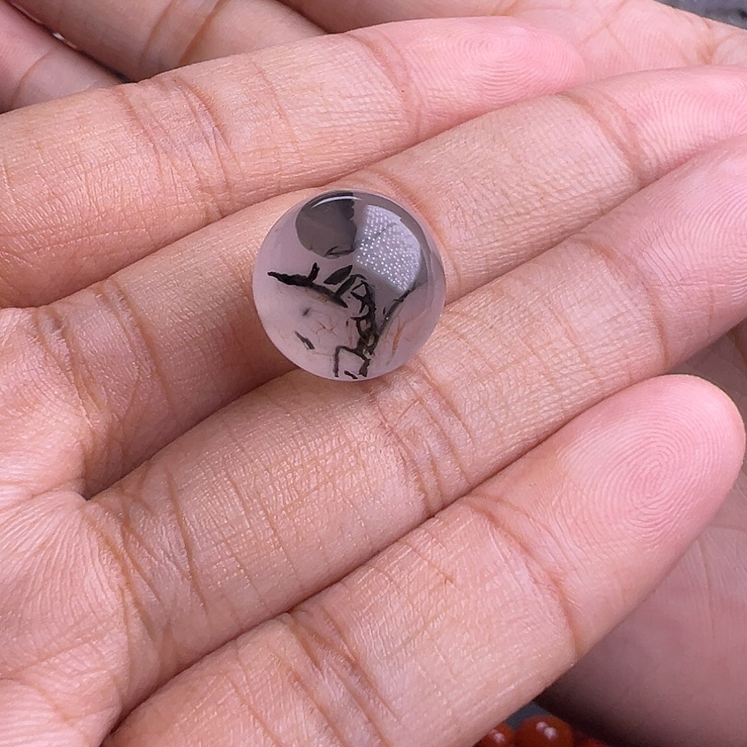 玛瑙/玉髓未镶嵌珠宝奇石川料原矿水墨丹青圆珠13.4mm