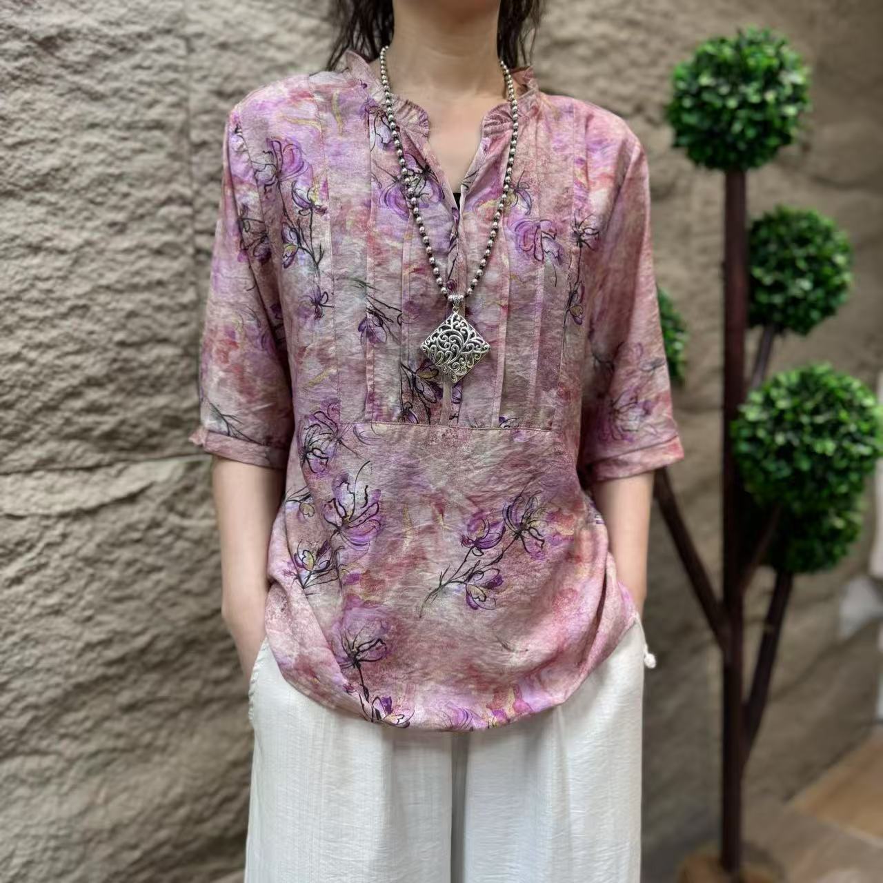 7425新款夏季洋气减龄优雅大方T恤小衫QZ