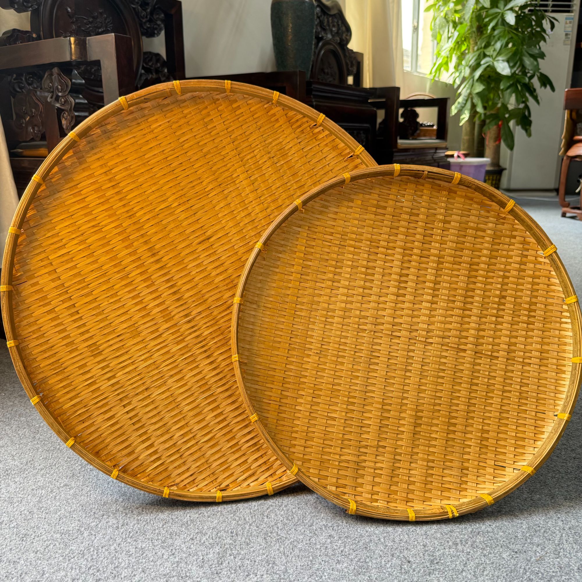 一级801（密编款两件套）加大号烟熏簸箕手工编织晒筐60.50公分