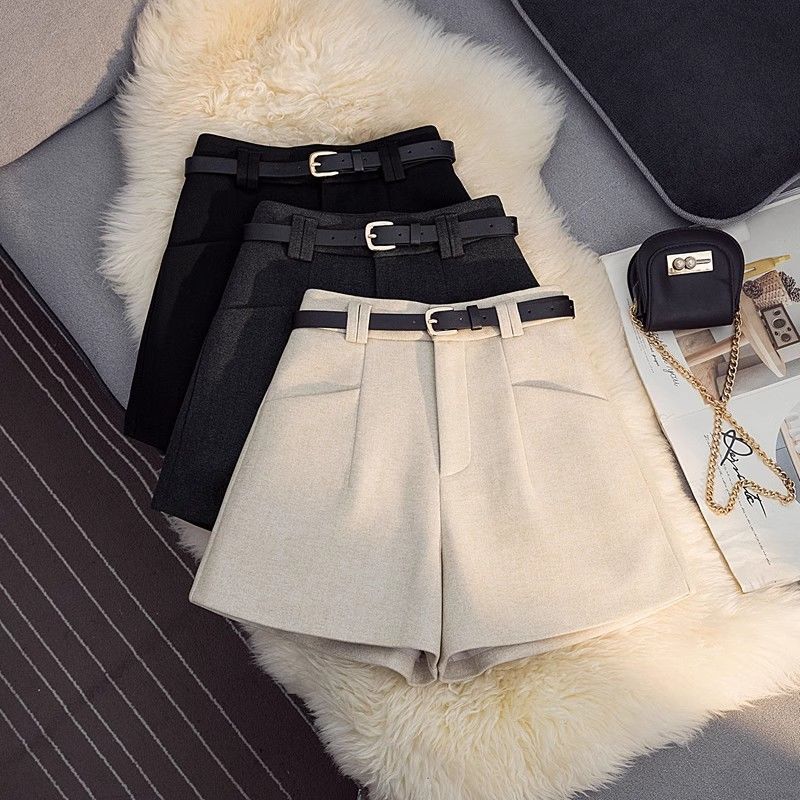 毛呢短裤女秋季简约新款2025年时尚高腰显瘦A字裤百搭宽松阔腿裤