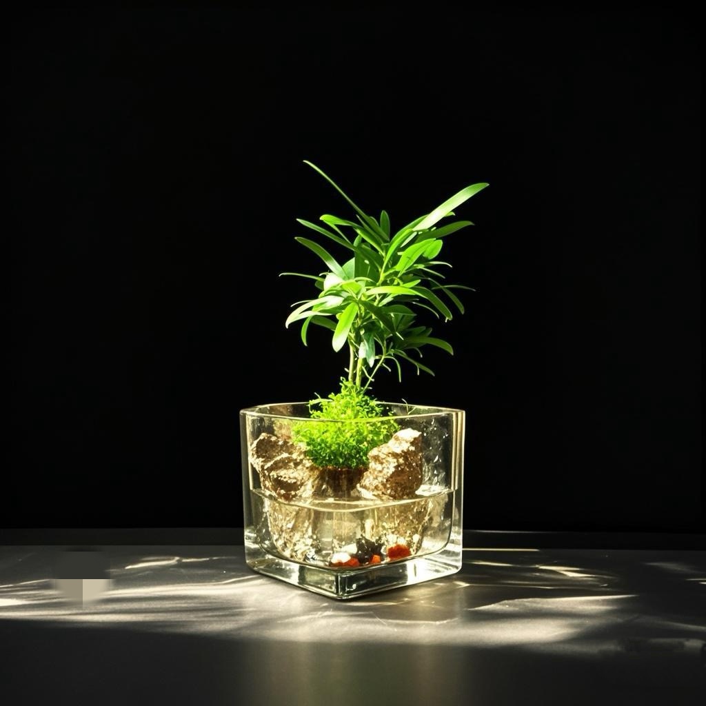 【野居】新疆包邮-尺寸8cmx8cm方缸罗汉松青龙石生态鱼缸室内造景