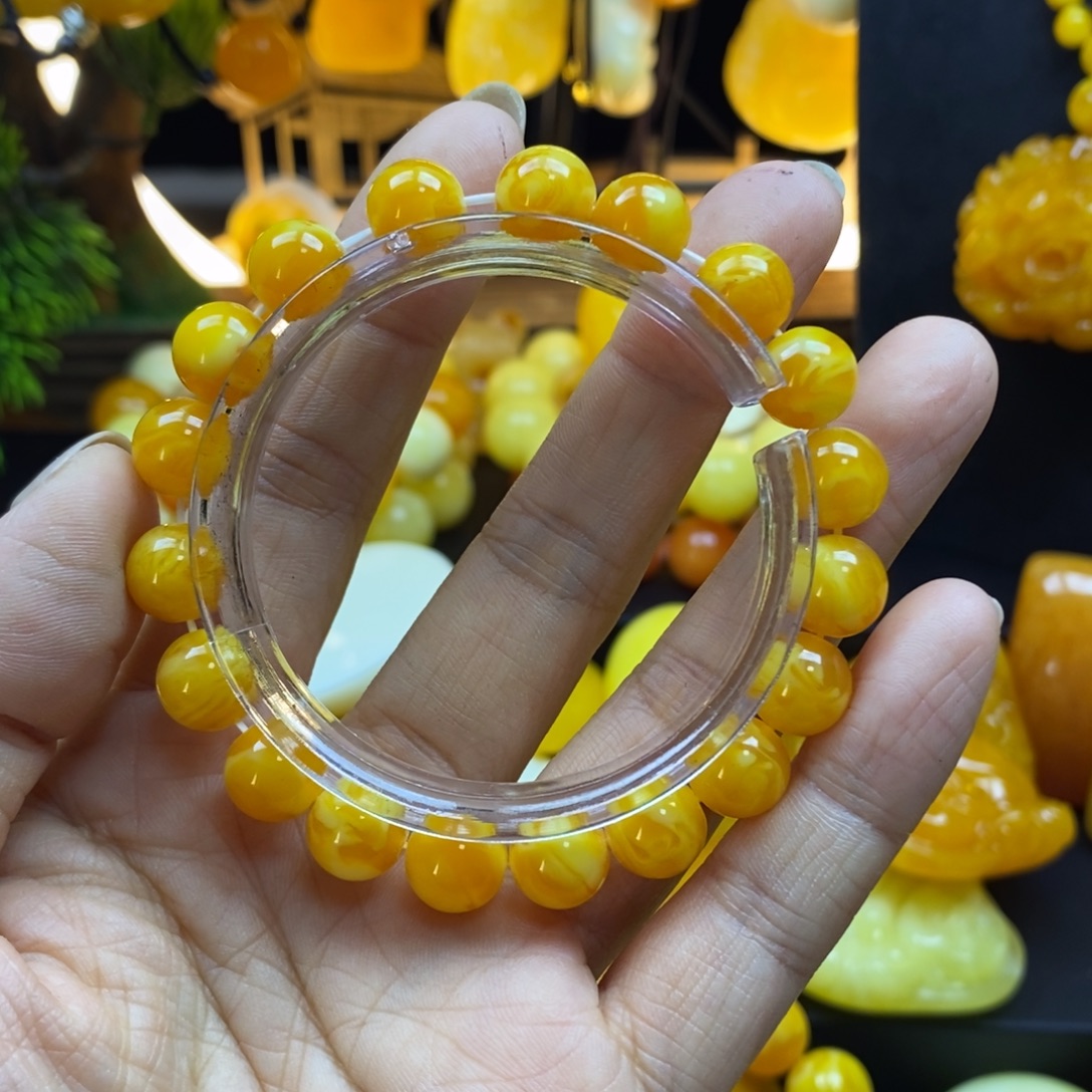 安***C非金属全品无暇老蜡飘花10精品手串