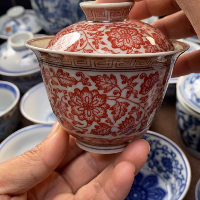 【闪购商品】景德镇釉里红盖碗