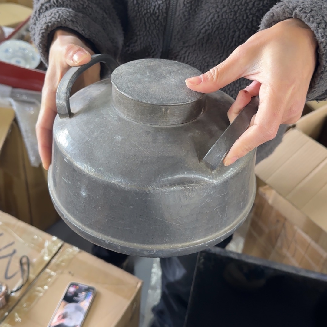 瓷片锡暖手炉 有凹