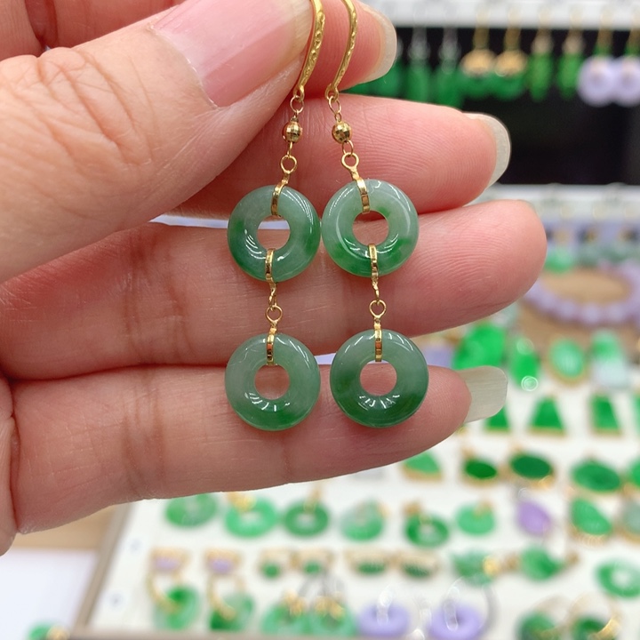 翡翠18K金镶嵌耳饰