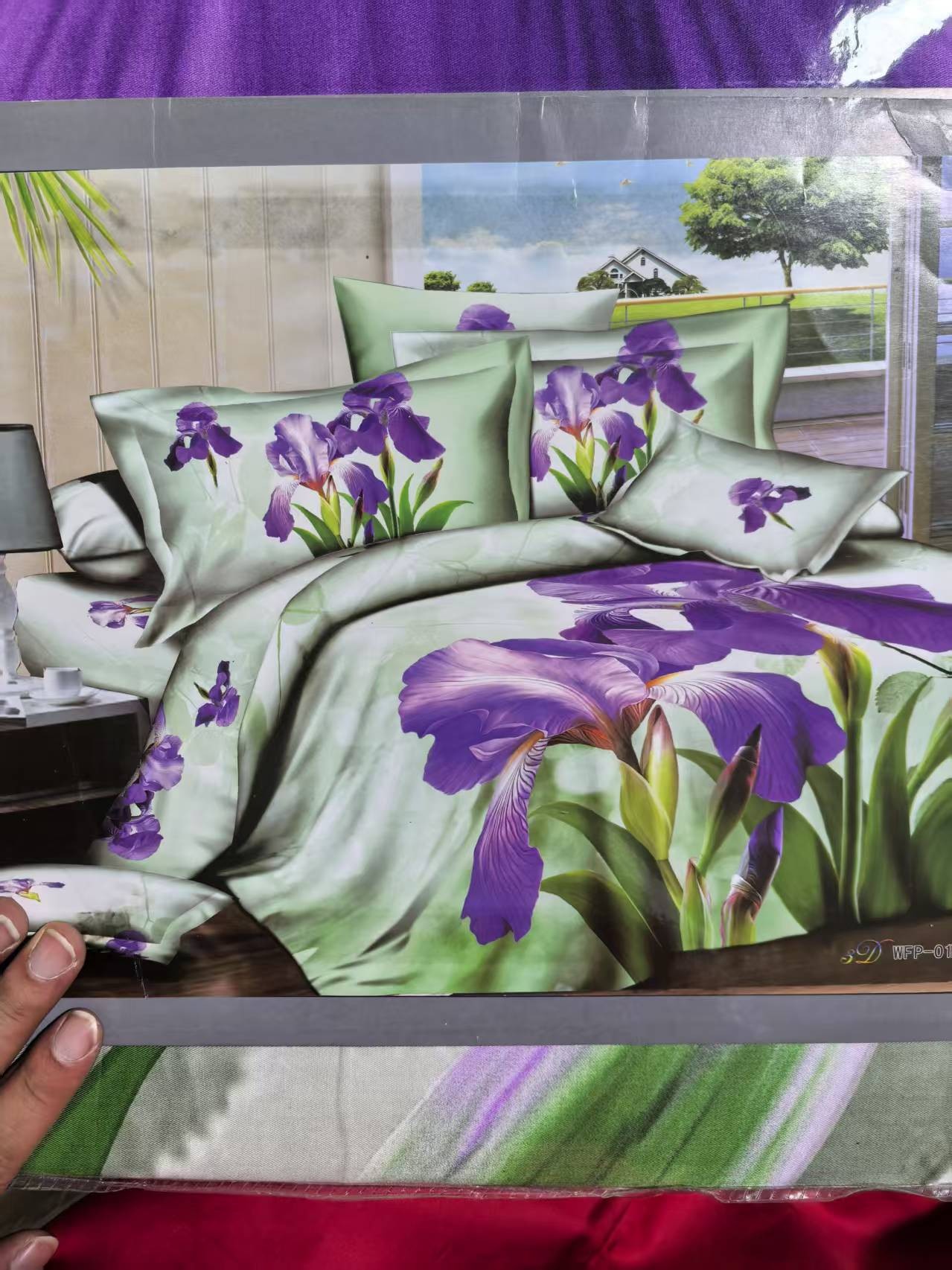 《厚广家》3楼200×230紫色鸢尾花梦幻印花全棉四件套 发1套 