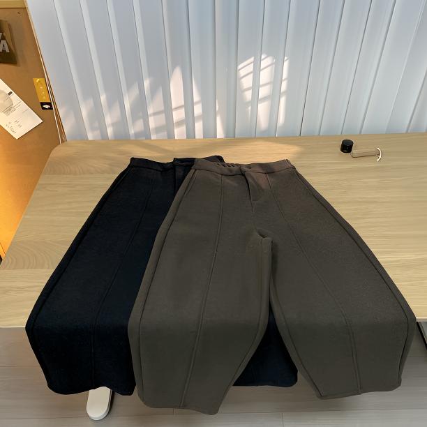dS028秋冬梨形裤加绒毛呢弯刀裤女宽松显瘦保暖休闲九分女裤