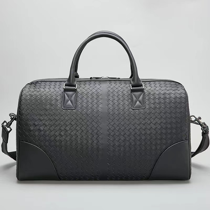 高品质新款编织打蜡小号旅行包时尚休闲男士黑色