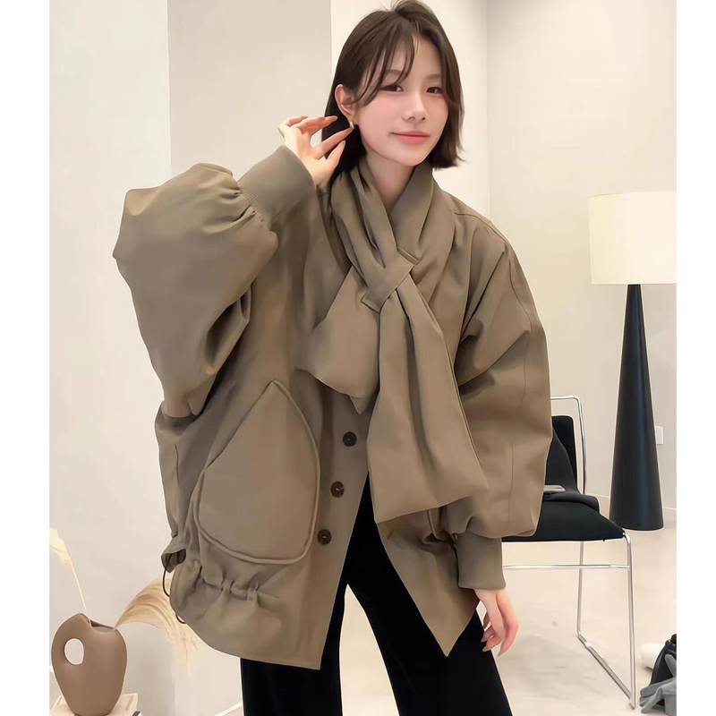 【25167】围巾款派克服休闲收腰显瘦保暖外套女