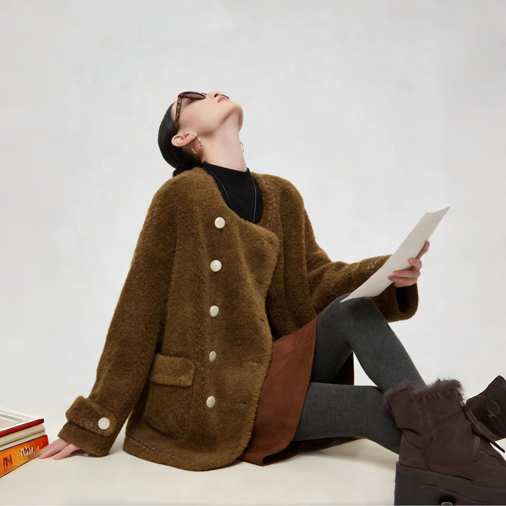 3198奢美 洋气 冬季气质圆领双排扣 100羊羔毛外套